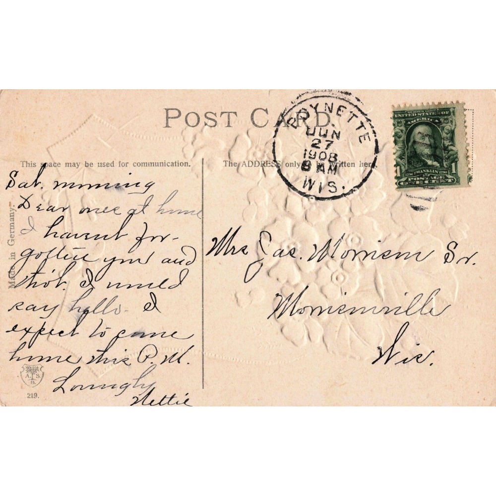 Antique 1908 Embossed RPPC Postcard Love To Mother Pink Floral Germany VG - Picture 2 of 2